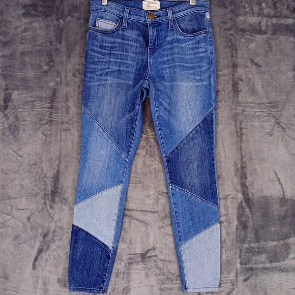 Current/Elliott Jeans Womens 26 Blue Patchwork Skinny Ankle Mid Rise Distressed - Picture 2 of 10